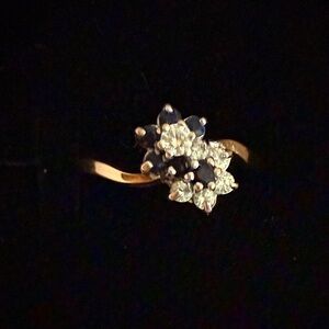 Antique Gold Sapphire & Diamond Floral Cluster Ring